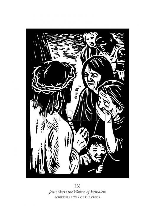 Scriptural Stations of the Cross 09 - Jesus Meets the Women of Jerusalem - Holy Card by Julie Lonneman - Trinity Stores