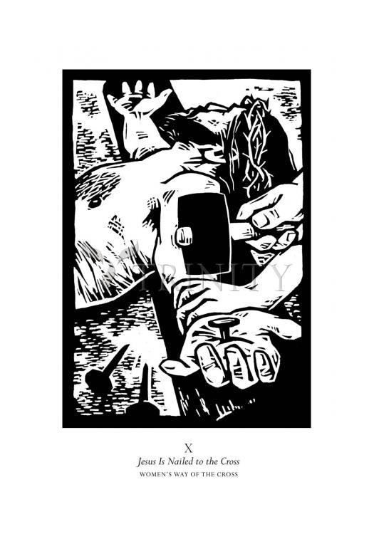 Women's Stations of the Cross 10 - Jesus is Nailed to the Cross - Holy Card by Julie Lonneman - Trinity Stores