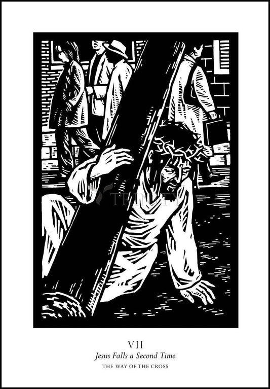 Traditional Stations of the Cross 07 - Jesus Falls a Second Time - Wood Plaque by Julie Lonneman - Trinity Stores