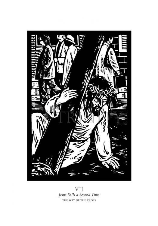 Traditional Stations of the Cross 07 - Jesus Falls a Second Time - Holy Card by Julie Lonneman - Trinity Stores