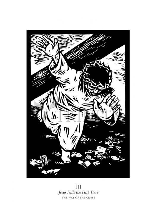 Traditional Stations of the Cross 03 - Jesus Falls the First Time - Holy Card by Julie Lonneman - Trinity Stores