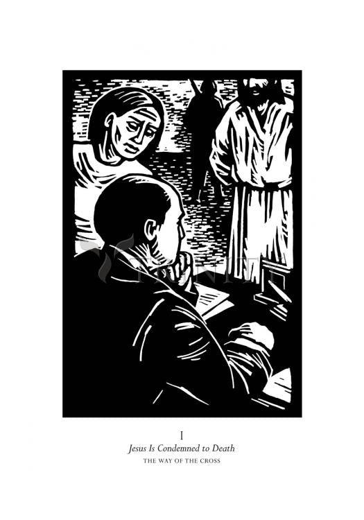 Traditional Stations of the Cross 01 - Jesus is Condemned to Death - Holy Card by Julie Lonneman - Trinity Stores