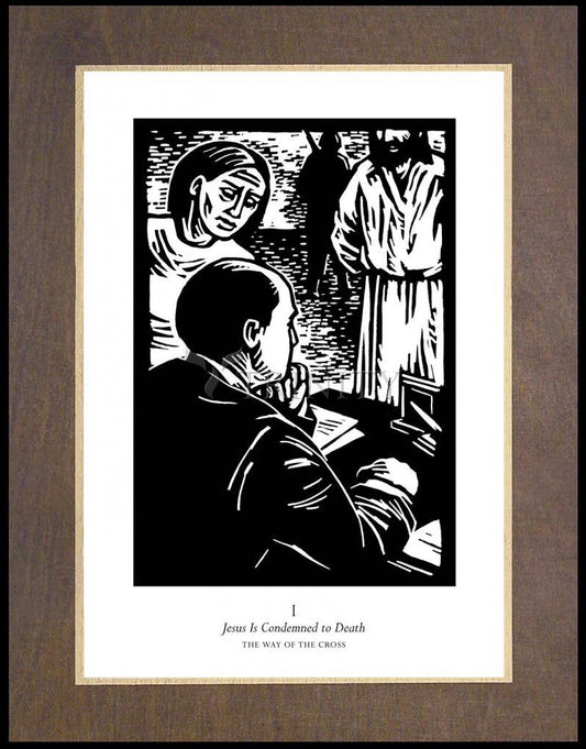 Traditional Stations of the Cross 01 - Jesus is Condemned to Death - Wood Plaque Premium by Julie Lonneman - Trinity Stores