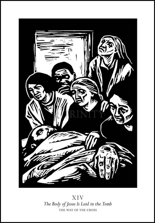 Traditional Stations of the Cross 14 - The Body of Jesus is Laid in the Tomb - Wood Plaque by Julie Lonneman - Trinity Stores
