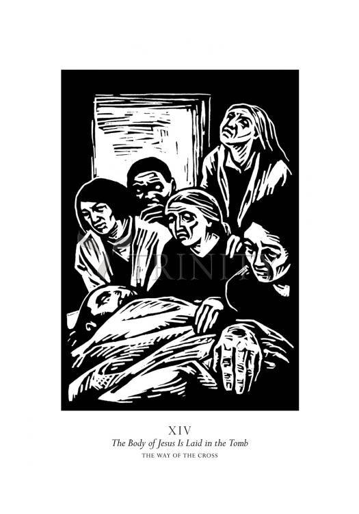 Traditional Stations of the Cross 14 - The Body of Jesus is Laid in the Tomb - Holy Card by Julie Lonneman - Trinity Stores