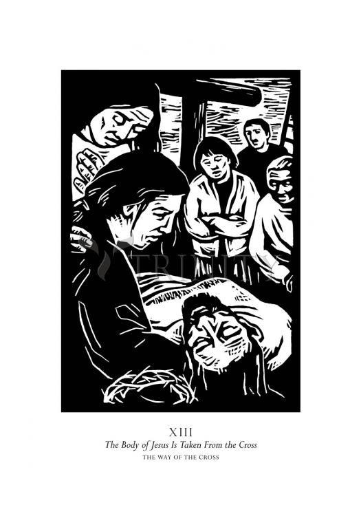 Traditional Stations of the Cross 13 - The Body of Jesus is Taken From the Cross - Holy Card by Julie Lonneman - Trinity Stores