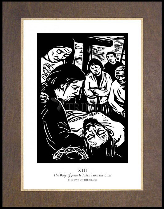 Traditional Stations of the Cross 13 - The Body of Jesus is Taken From the Cross - Wood Plaque Premium by Julie Lonneman - Trinity Stores