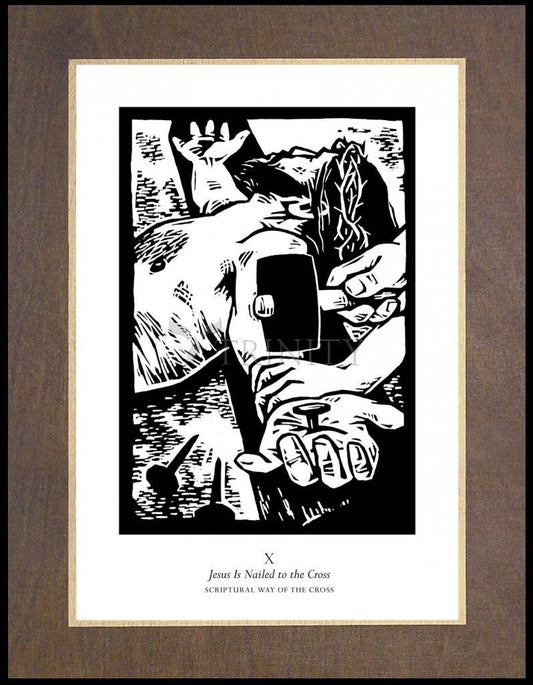 Scriptural Stations of the Cross 10 - Jesus is Nailed to the Cross - Wood Plaque Premium by Julie Lonneman - Trinity Stores