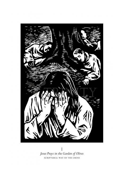 Scriptural Stations of the Cross 01 - Jesus Prays in the Garden of Olives - Holy Card by Julie Lonneman - Trinity Stores