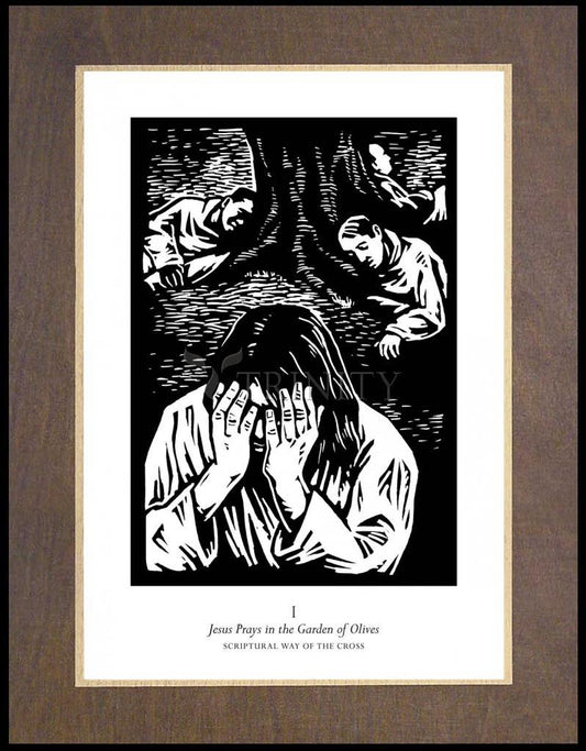 Scriptural Stations of the Cross 01 - Jesus Prays in the Garden of Olives - Wood Plaque Premium by Julie Lonneman - Trinity Stores