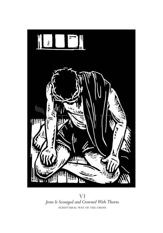Scriptural Stations of the Cross 06 - Jesus is Scourged & Crowned With Thorns - Holy Card by Julie Lonneman - Trinity Stores