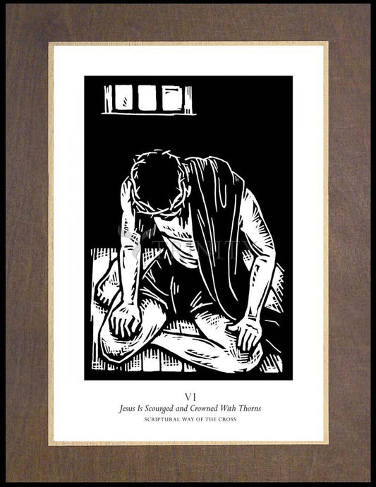 Scriptural Stations of the Cross 06 - Jesus is Scourged & Crowned With Thorns - Wood Plaque Premium by Julie Lonneman - Trinity Stores