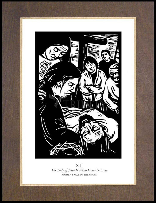 Women's Stations of the Cross 12 - The Body of Jesus is Taken From the Cross - Wood Plaque Premium by Julie Lonneman - Trinity Stores