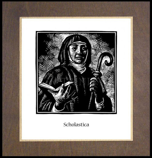 St. Scholastica - Wood Plaque Premium by Julie Lonneman - Trinity Stores