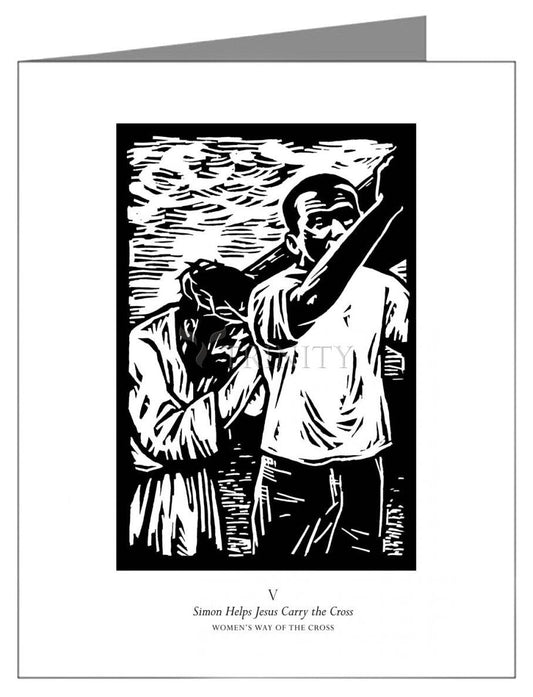 Women's Stations of the Cross 05 - Simon Helps Jesus Carry the Cross - Note Card by Julie Lonneman - Trinity Stores