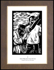 Wood Plaque Premium - Women's Stations of the Cross 05 - Simon Helps Jesus Carry the Cross by J. Lonneman