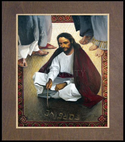 Jesus Writing In The Sand - Wood Plaque Premium by Louis Glanzman - Trinity Stores