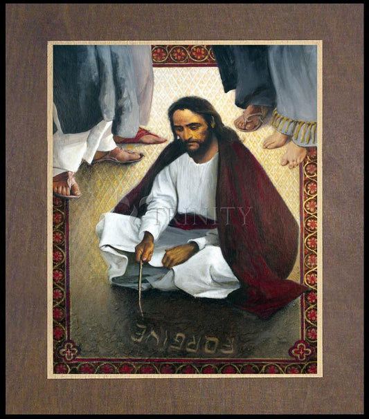 Jesus Writing In The Sand - Wood Plaque Premium by Louis Glanzman - Trinity Stores