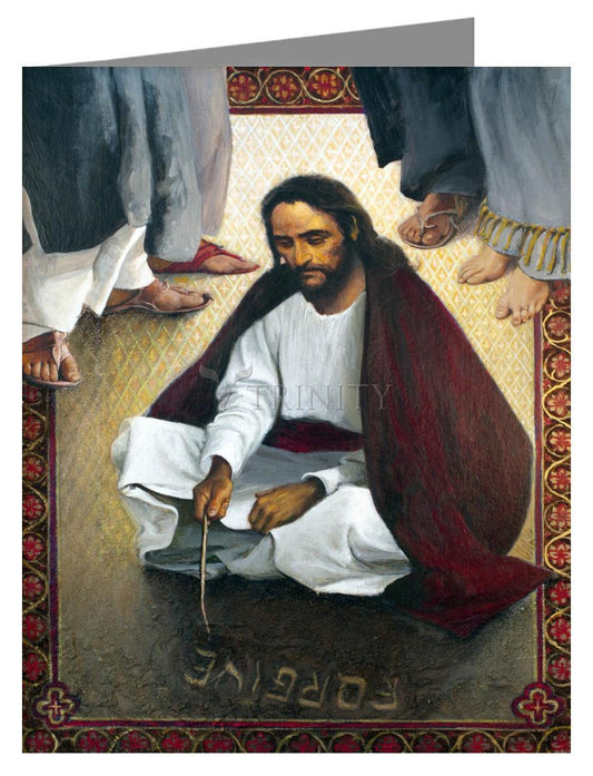 Jesus Writing In The Sand - Note Card by Louis Glanzman - Trinity Stores