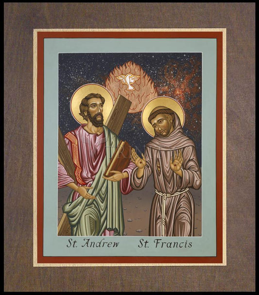 Sts. Andrew and Francis of Assisi - Wood Plaque Premium by Lewis Williams, OFS - Trinity Stores