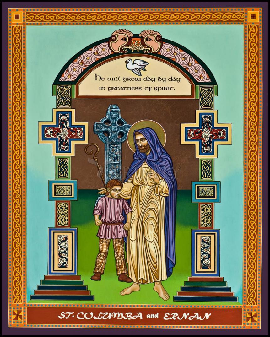 St. Columba and Ernan - Wood Plaque by Lewis Williams, OFS - Trinity Stores