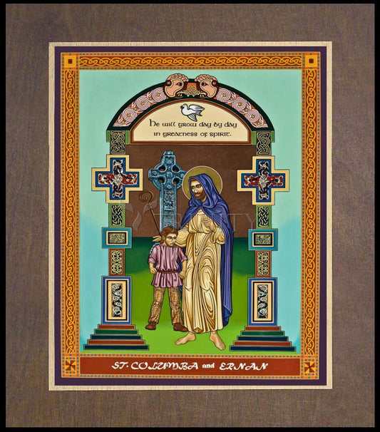 St. Columba and Ernan - Wood Plaque Premium by Lewis Williams, OFS - Trinity Stores