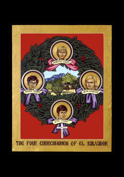 Four Church Women of El Salvador - Holy Card by Lewis Williams, OFS - Trinity Stores