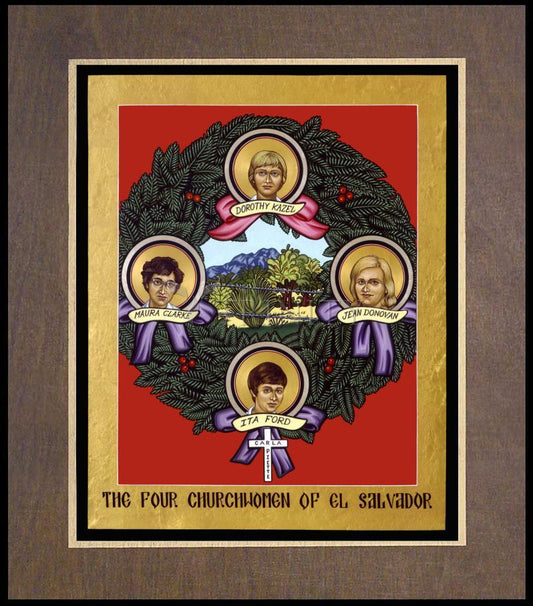 Four Church Women of El Salvador - Wood Plaque Premium by Lewis Williams, OFS - Trinity Stores