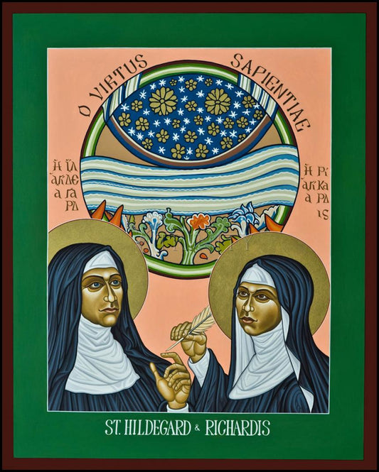 St. Hildegard of Bingen and her Assistant Richardis - Wood Plaque by Lewis Williams, OFS - Trinity Stores