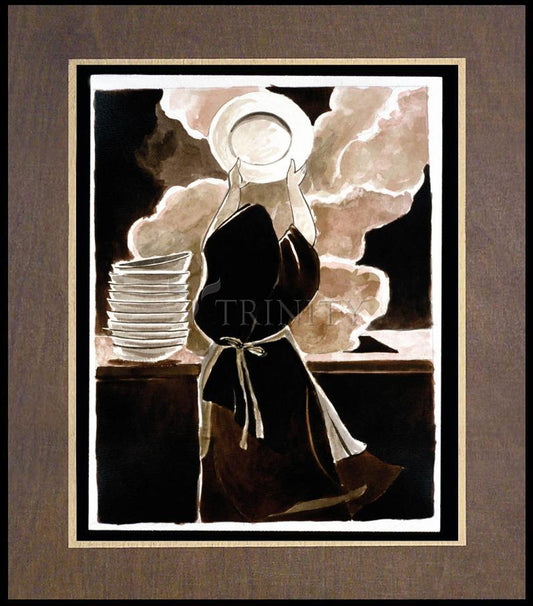 St. Thérèse Doing the Dishes - Wood Plaque Premium by Br. Mickey McGrath, OSFS - Trinity Stores