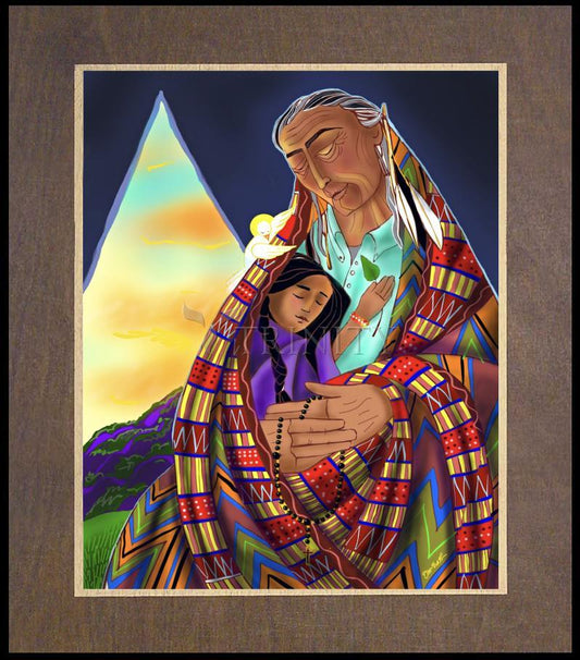 Black Elk and Child - Wood Plaque Premium by Br. Mickey McGrath, OSFS - Trinity Stores