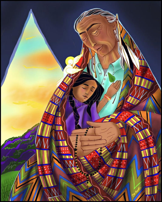 Black Elk and Child - Wood Plaque by Br. Mickey McGrath, OSFS - Trinity Stores