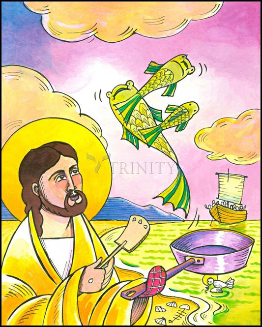 Jesus: Fish Fry With Friends - Wood Plaque by Br. Mickey McGrath, OSFS - Trinity Stores