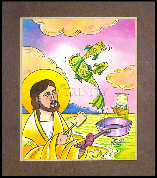 Jesus: Fish Fry With Friends - Wood Plaque Premium by Br. Mickey McGrath, OSFS - Trinity Stores