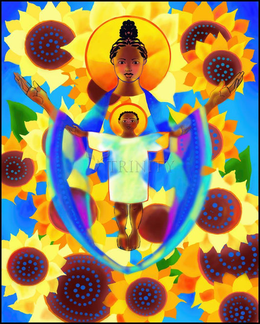 Madonna and Child of Good Health with Sunflowers - Wood Plaque by Br. Mickey McGrath, OSFS - Trinity Stores