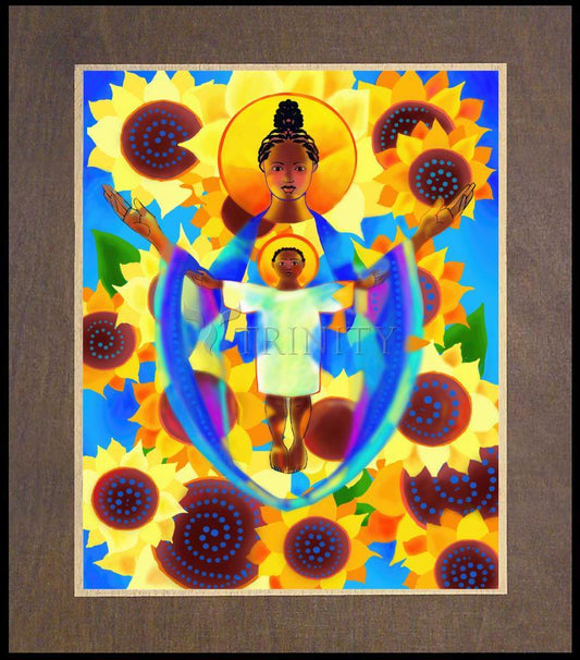 Madonna and Child of Good Health with Sunflowers - Wood Plaque Premium by Br. Mickey McGrath, OSFS - Trinity Stores