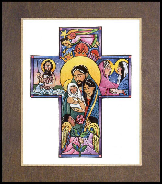 Holy Family Cross - Wood Plaque Premium by Br. Mickey McGrath, OSFS - Trinity Stores