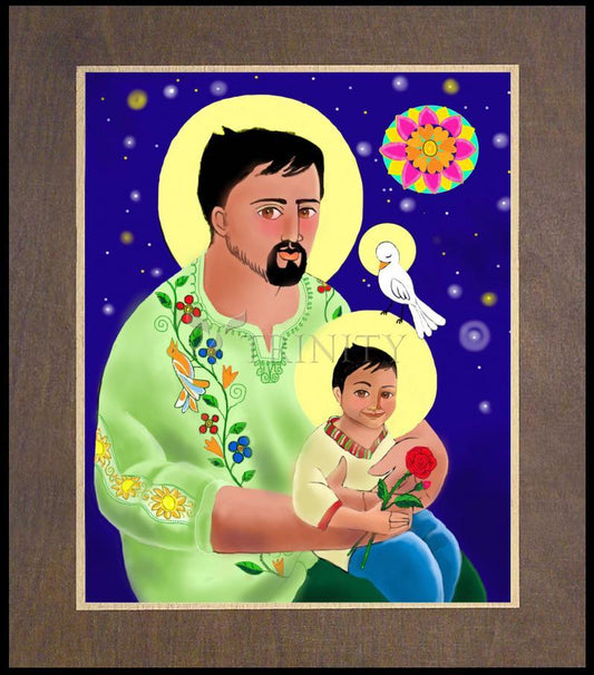 St. Joseph and Jesus - Wood Plaque Premium by Br. Mickey McGrath, OSFS - Trinity Stores