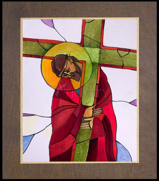 Stations of the Cross - 2 Jesus Accepts the Cross - Wood Plaque Premium by Br. Mickey McGrath, OSFS - Trinity Stores