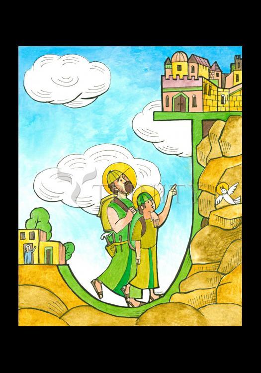 St. Joseph and Jesus in Jerusalem - Holy Card by Br. Mickey McGrath, OSFS - Trinity Stores