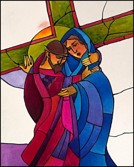 Stations of the Cross - 4 Jesus Meets His Sorrowful Mother - Wood Plaque by Br. Mickey McGrath, OSFS - Trinity Stores