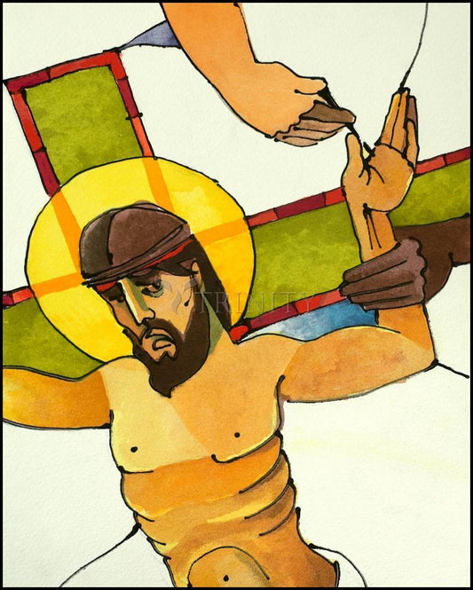 Stations of the Cross - 11 Jesus is Nailed to the Cross - Wood Plaque by Br. Mickey McGrath, OSFS - Trinity Stores