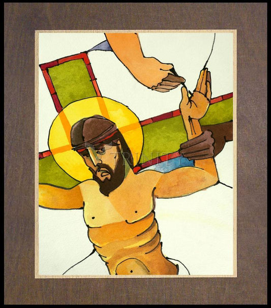Stations of the Cross - 11 Jesus is Nailed to the Cross - Wood Plaque Premium by Br. Mickey McGrath, OSFS - Trinity Stores