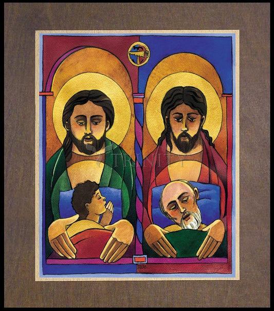 St. Joseph and Jesus - Wood Plaque Premium by Br. Mickey McGrath, OSFS - Trinity Stores