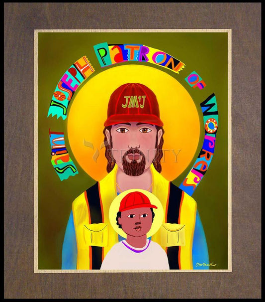 St. Joseph Patron of Workers - Wood Plaque Premium by Br. Mickey McGrath, OSFS - Trinity Stores