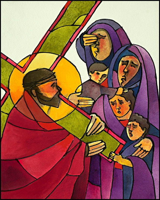 Stations of the Cross - 8 Jesus Meets the Women of Jerusalem - Wood Plaque by Br. Mickey McGrath, OSFS - Trinity Stores
