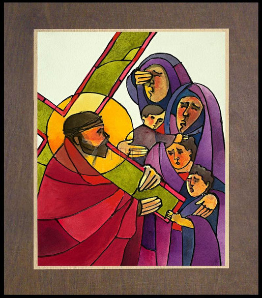 Stations of the Cross - 8 Jesus Meets the Women of Jerusalem - Wood Plaque Premium by Br. Mickey McGrath, OSFS - Trinity Stores