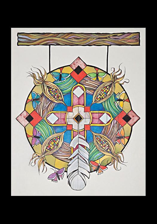 St. Kateri Tekakwitha's Mandala - Holy Card by Br. Mickey McGrath, OSFS - Trinity Stores
