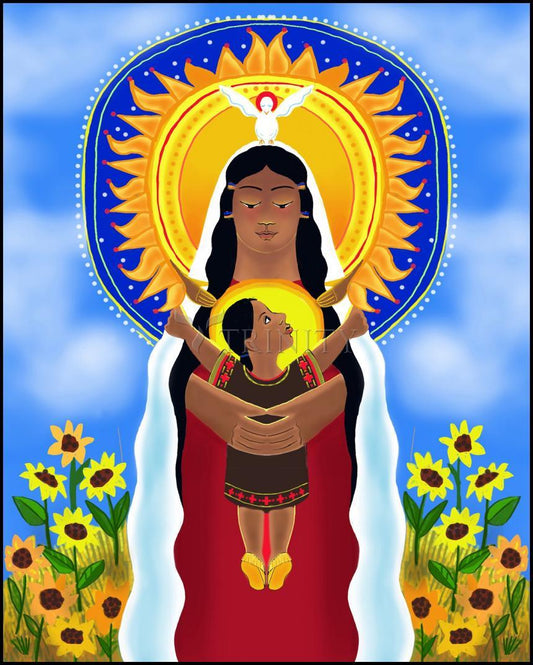 Lakota Madonna with Sunflowers - Wood Plaque by Br. Mickey McGrath, OSFS - Trinity Stores