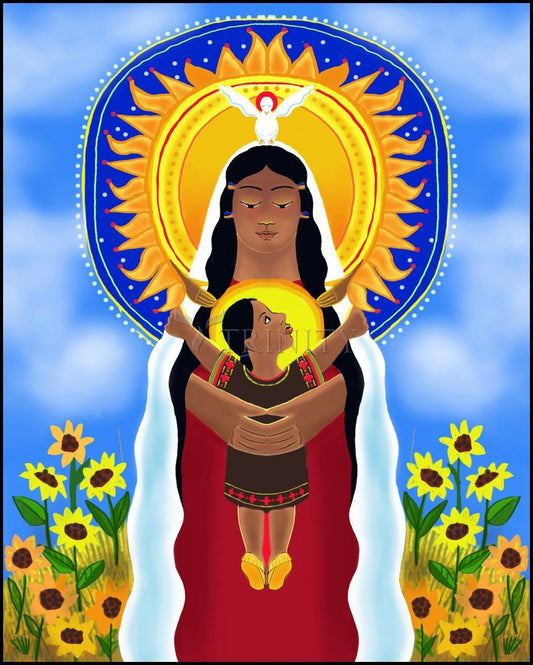 Lakota Madonna with Sunflowers - Wood Plaque by Br. Mickey McGrath, OSFS - Trinity Stores